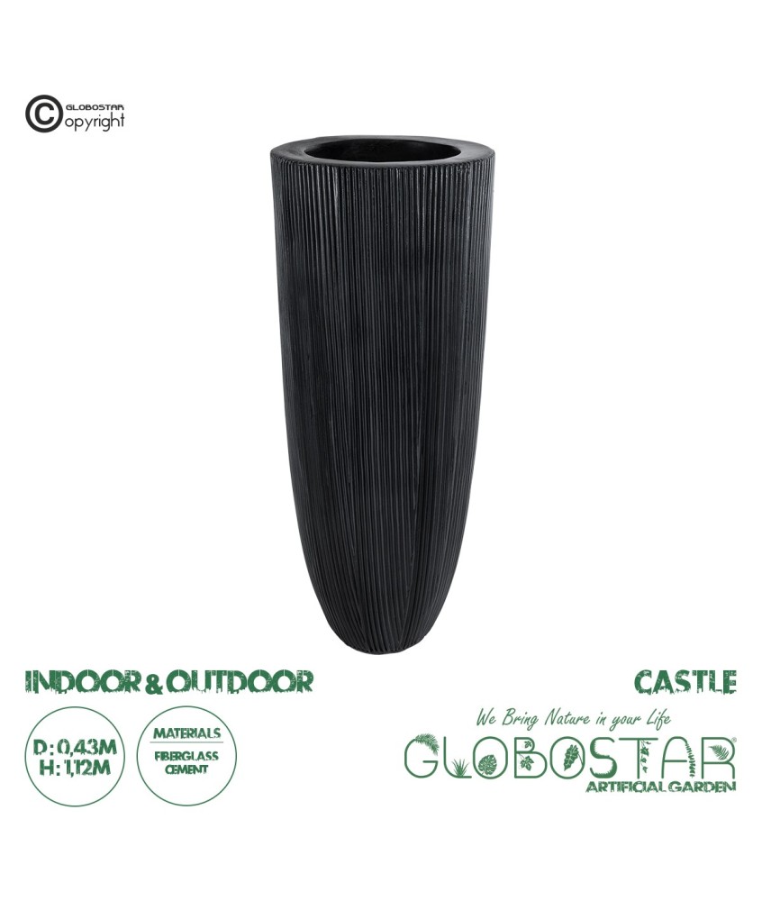GloboStar® Artificial Garden CASTLE 20792 Επιδαπέδιο Πολυεστερικό Τσιμεντένιο Κασπώ Γλάστρα - Flower Pot Μαύρο Φ43 x Υ112cm